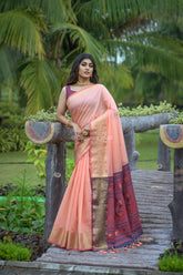 Embrace Elegance in this Peachy Orange Chanderi Saree